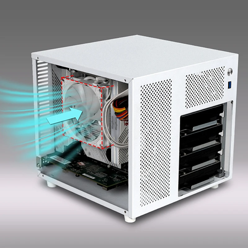 

4-Bay NAS Chassis Supports SFX/SFX-L Power Supplies and ITX Motherboards Magnetic Front Panel 4x 3.5-inch SATA/SAS