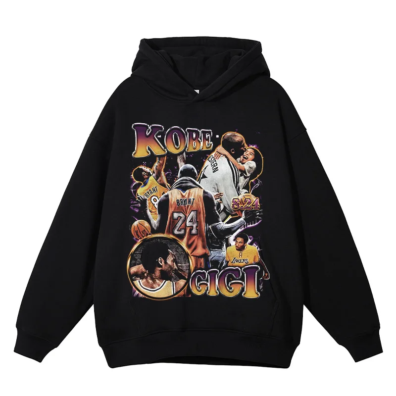 High Quality Basketball Star Print Retro Pure Cotton Hoodies Women Men Hooded Sweatshirts Casual Streetwear Pullover Clothing