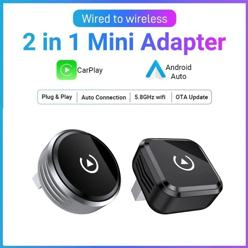 

2 in1 Wired to Wireless Carplay Adapter for iPhone Android Car AI Box Dual WIFI USB Connection For Volvo Benz Mg Kia Chery VW