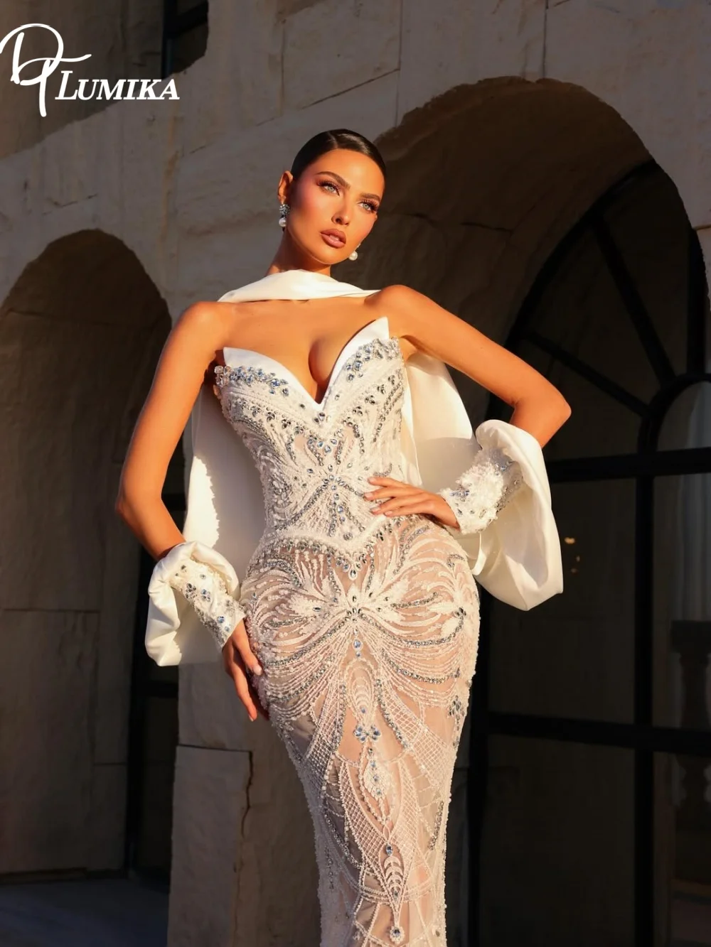 

Glamorous Sweetheart Mermaid Wedding Dress Luxury Crystal Beading Bridal Gown Customized Floor Length Vestido De Novia for Bride