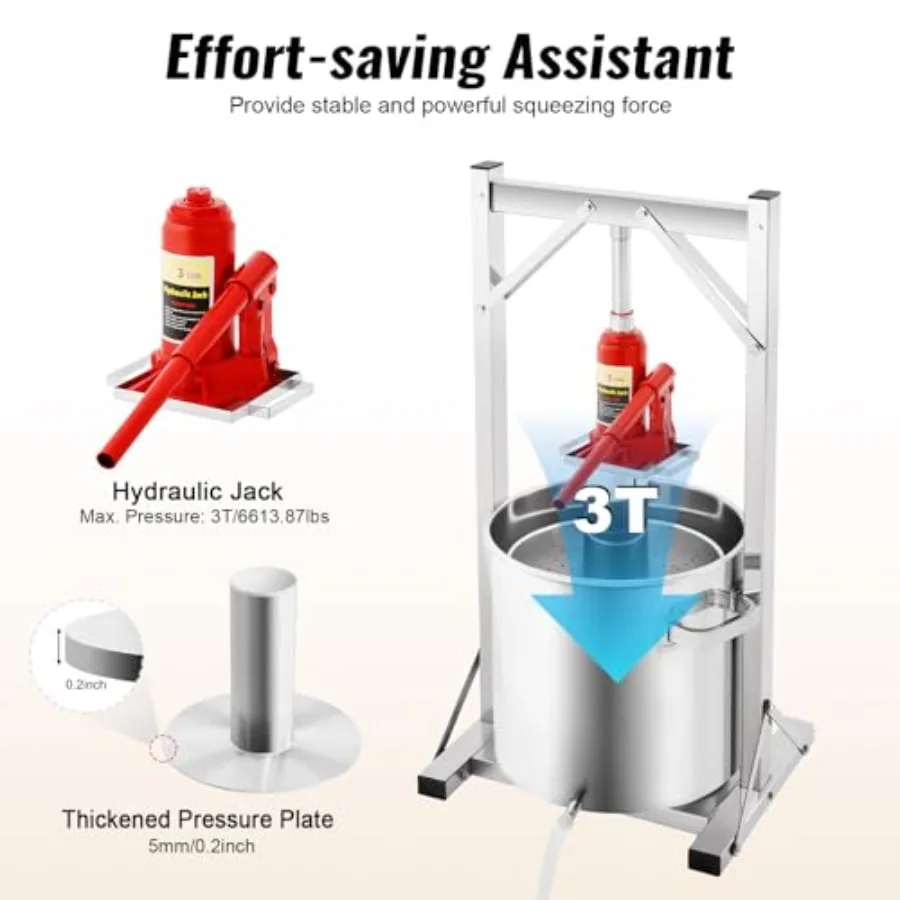 8,82 Gal 33L hydraulische fruitpers 3 ton fruitwijnpers met filteremmer Hydraulische krikpers Handpers met beugel H