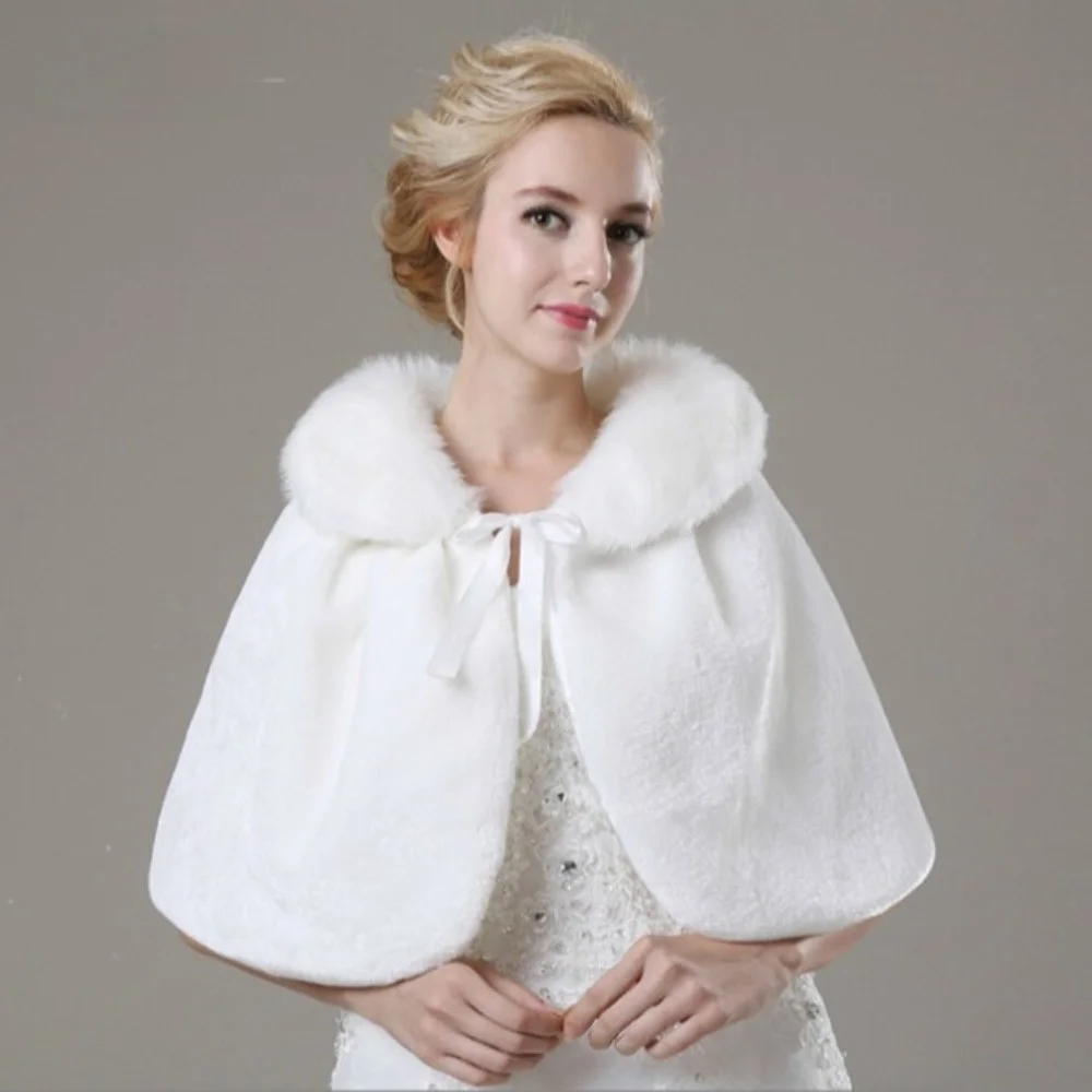 Thickened Bridal Gown Shawl Fur Solid Color Bride White Poncho Soft Texture Lightweight Women's Plush Shawl Autumn Winter