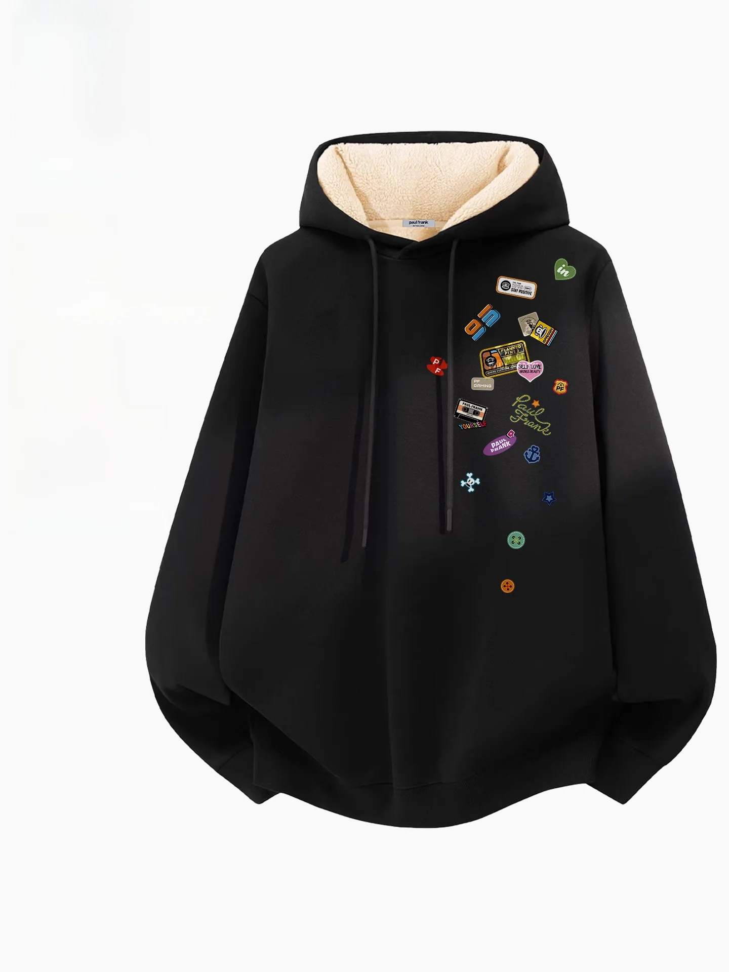 

Thiened Fce Lined Hoodie Men's Winter Warm Clothing Retro Sle Printed Monkey Design Casual Streetwear