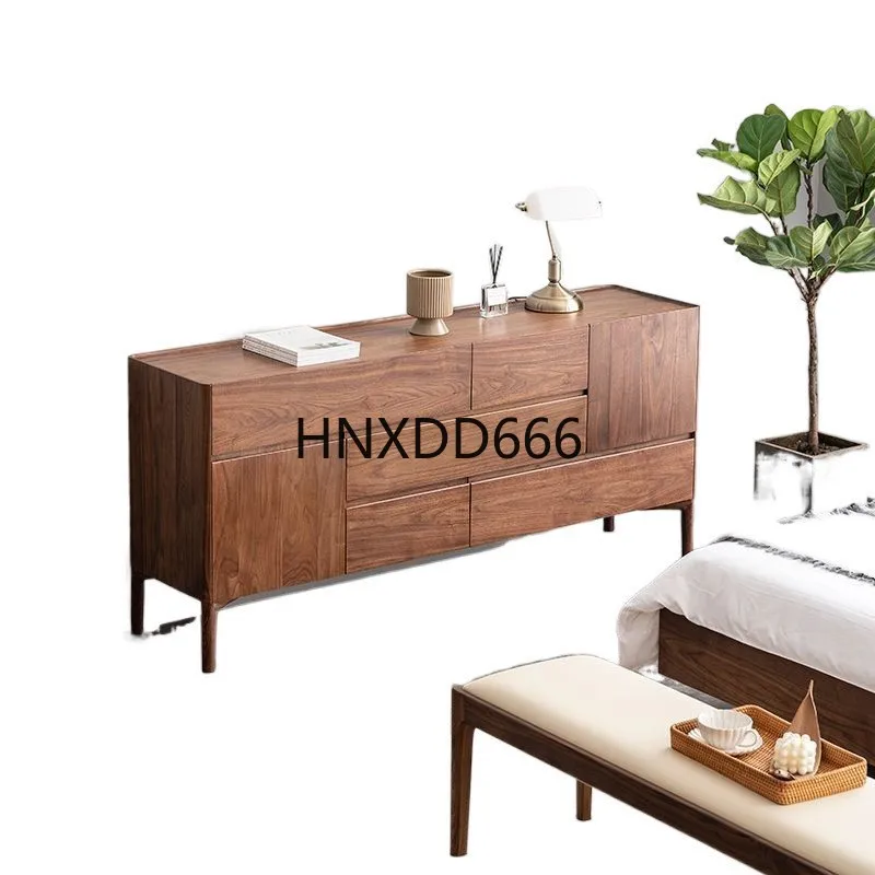 

Black walnut side cabinet Nordic retro living room light luxury solid wood wine cabinet