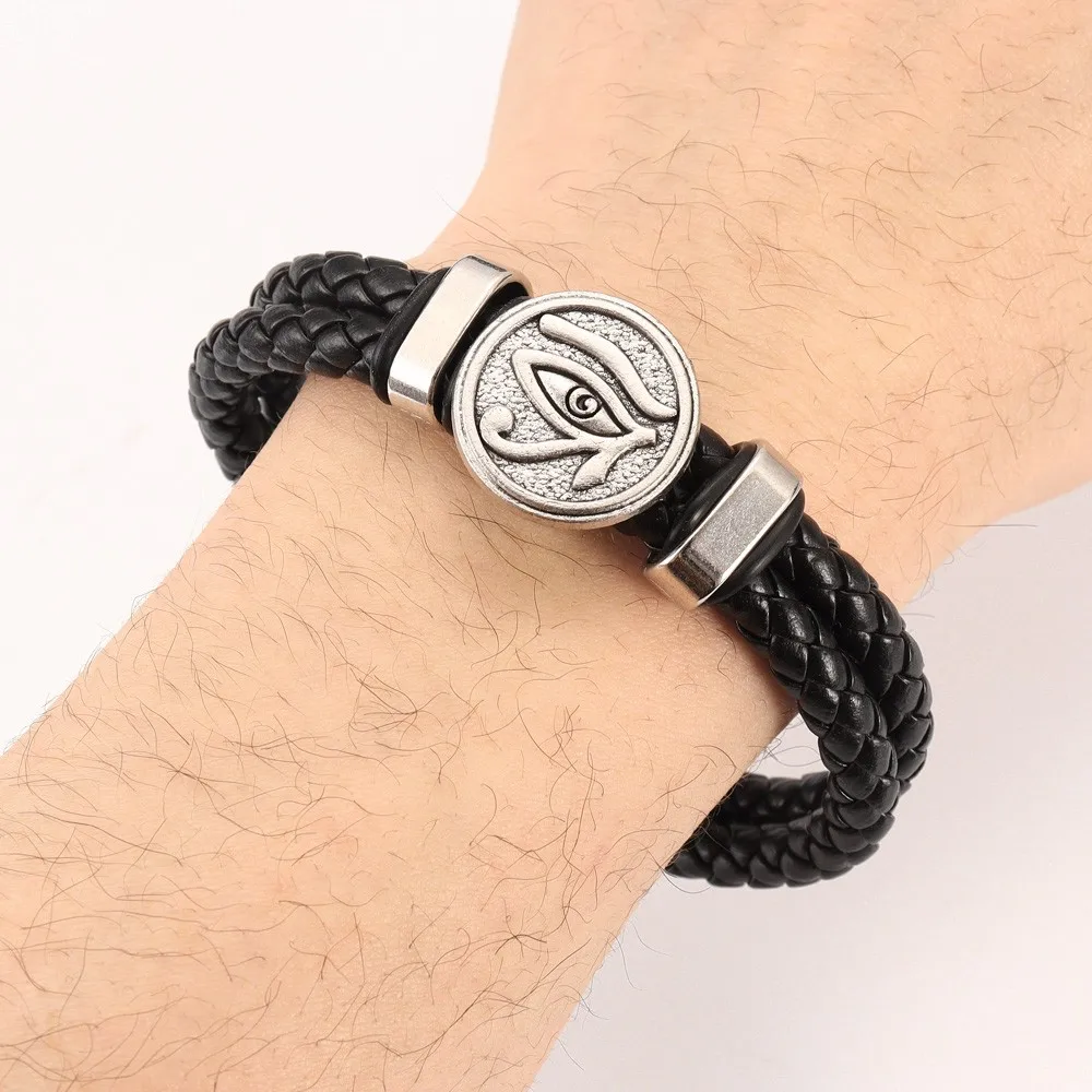 2024 New Classic Simple Style bracciale in pelle intrecciata a mano da uomo Horus Eye Fashion Wristband amuleto regalo da uomo all\'ingrosso