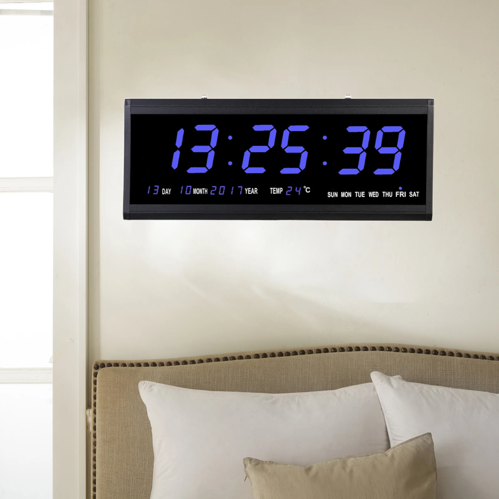 LED Digital Alarm Clock Digital Wall Clock with Date Display and Temperature Adjustable Brightness Suitable for Home Bedroom