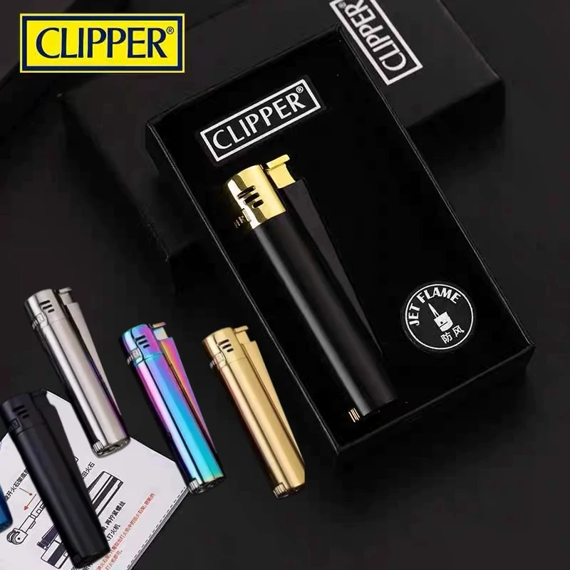 

CLIPPER Metal Butane Gas Lighter Windproof Direct Spray Blue Flame Belt Gift Box Lighter Smoking Accessories Small Tool