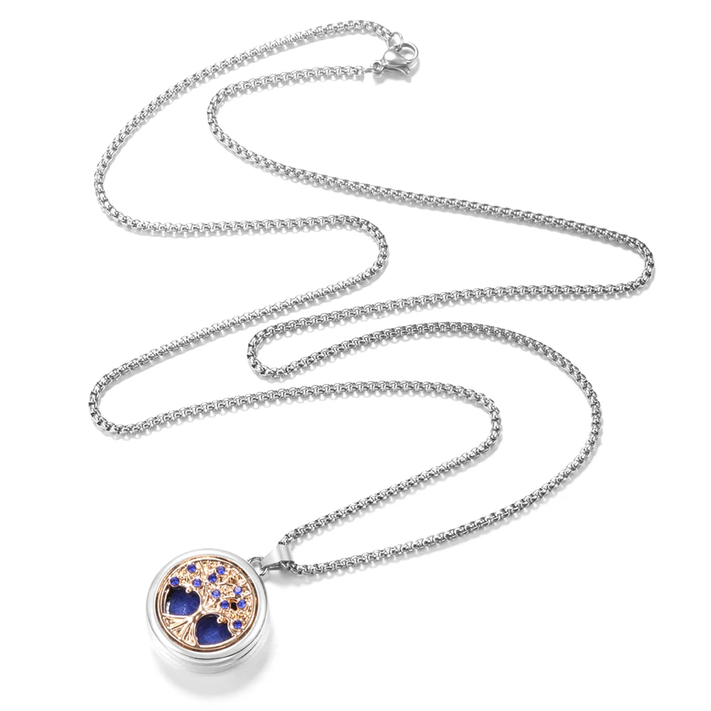 Trendy Spiral Open Aromatherapy Pendant Golden Zircon Tree Of Life Pattern Essential Oil Diffuser Women Lockets Necklace Jewelry