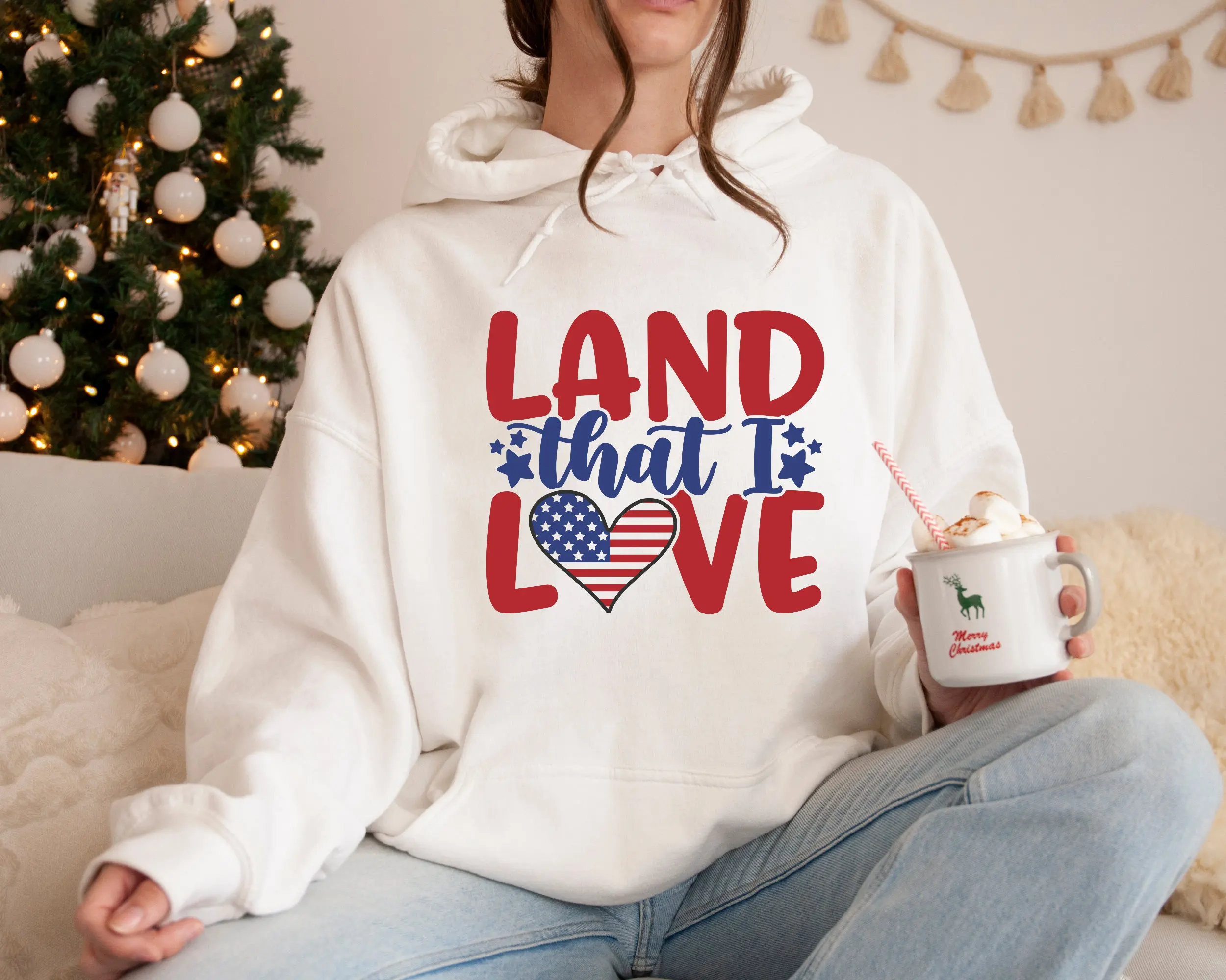 

USA Land That I Love Hoodie for Women Long Sleeve Sweatshirt Pullover Unisex Autumn Winter Clothing Y2k Tops Vintage Streetwear
