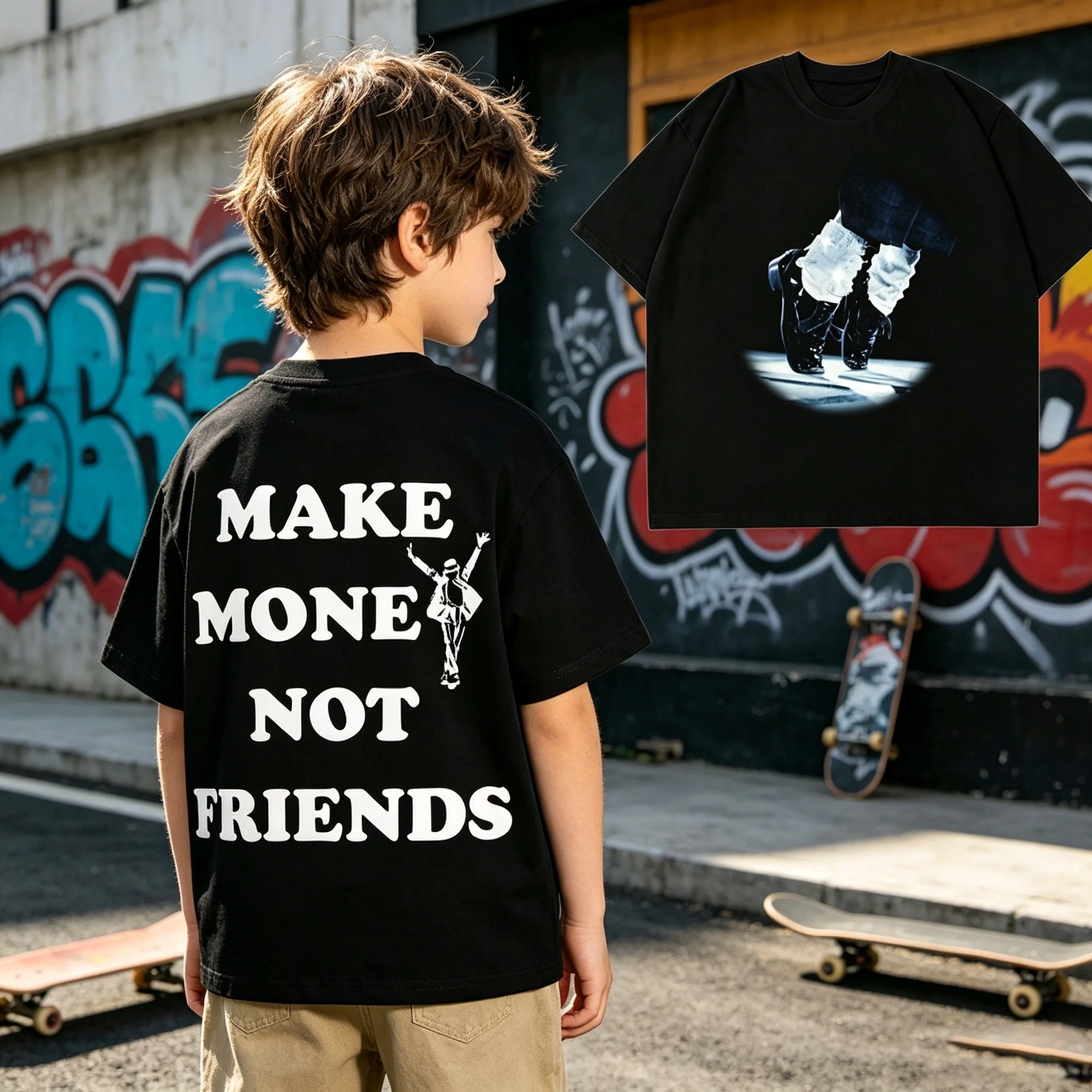 Kids Michael Jackson Dance Shoes Graphic T-Shirt Multiple Sizes Casual Streetwear Cool Top for Boys And Girls