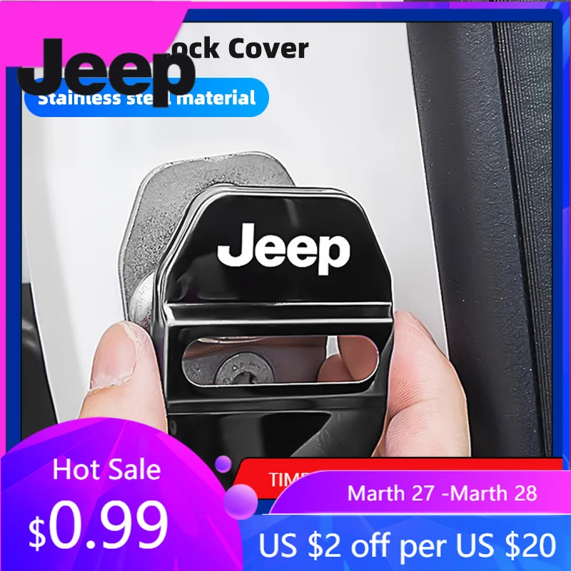 

For Jeep 4Pcs Car Door Lock Cover Stainless Steel Cap Auto Accessories For Jeep Grand Cherokee Wrangler JK Gladiator Compass
