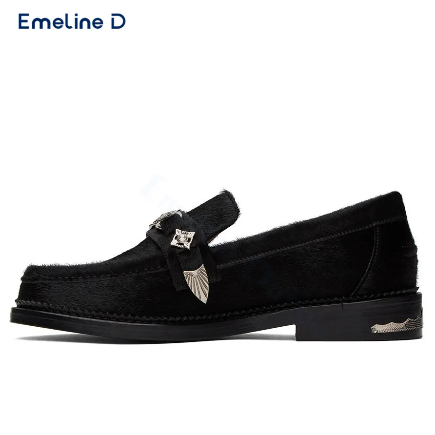 Metal Rivet Decorated Leather Loafers Personalized Round Toe Slip-On Thick Heel Casual Shoes Large Size Fashion Men's Shoes