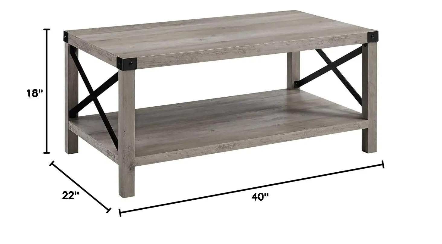 Modern Farmhouse Metal X Coffee Table, 40 Inch, Grey Wash