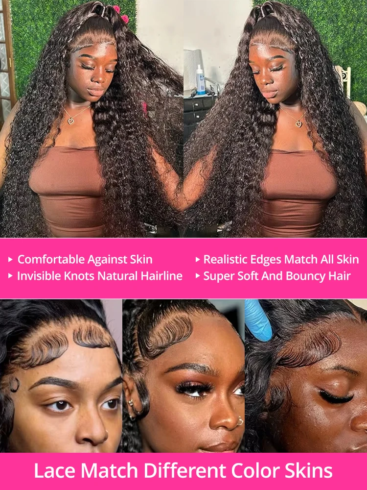 250 Density Curly 13x6 HD Lace Frontal Wigs Human Hair 40 46Inch Brazilian Deep Wave Transparent Lace Front Wig 100% Human Hair