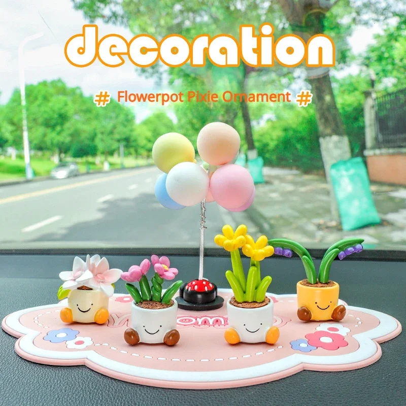 Cute Flower Pot Elf Car Interior Centre Console Resin Decoration Desktop Ornaments Car Decoration Accessories Car Decor