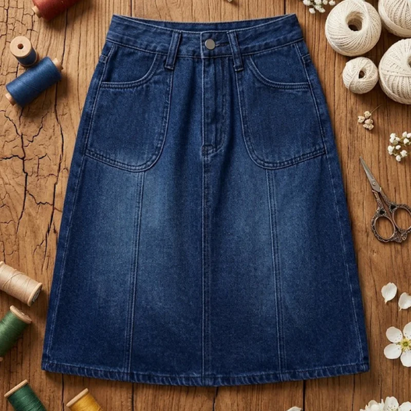 Women's High-Waisted Mid-Length A-Line Denim Skirt Retro Washed Slimming Versatile 2026 New Skirt view 6