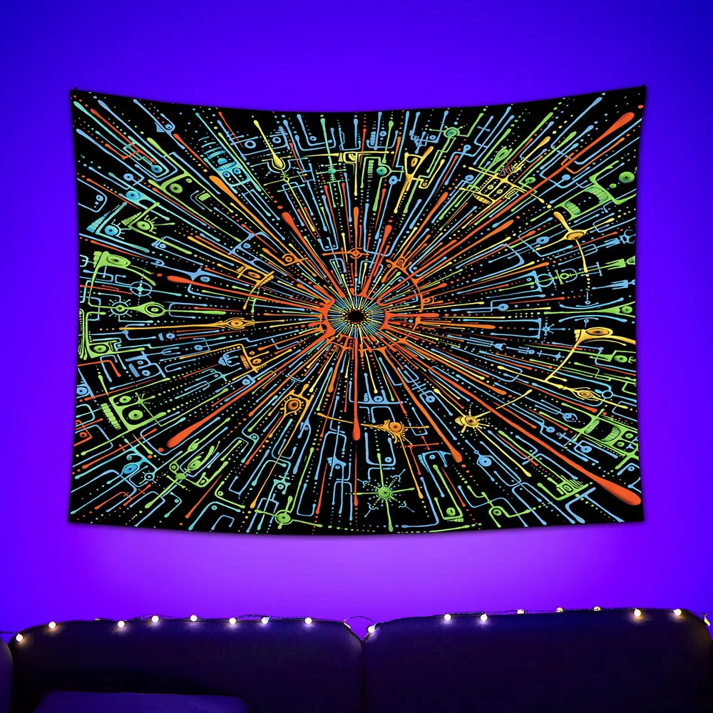 Black Light Tapestry UV Reactive Psychedelic Hippie Decor Wall Hanging Bedroom Dorm Indie Room
