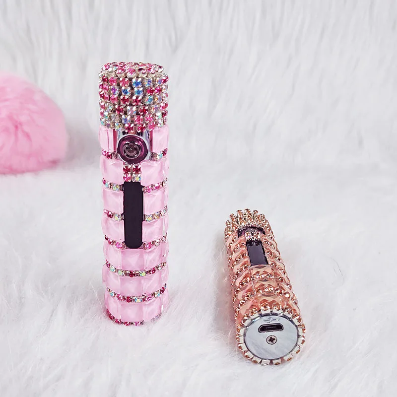 New Diamond Double Arc Lighter Personalized Creative Cylindrical Windproof Charging Lighter Cigarette Accessories Ladies Gifts