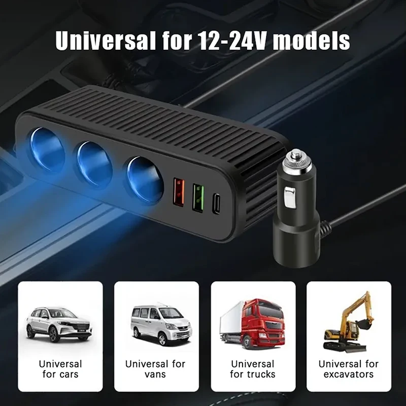 ที่ชาร์จในรถยนต์ 120W PD ชาร์จเร็ว อะแดปเตอร์แปลงไฟ USB มัลติฟังก์ชั่นแบบหนึ่งต่อสี่ สำหรับโทรศัพท์มือถือ