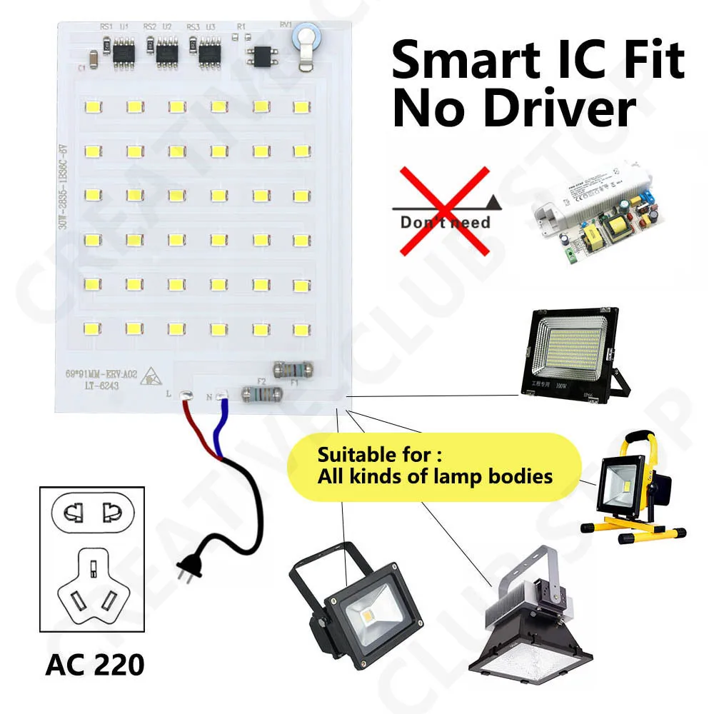 Placa de fuente de luz IC inteligente SMD2835, matriz LED, tablero de cuentas para Panel de luz LED, AC220V, 10W, 20W, 30W, 50W, 100W, 150W, 200W