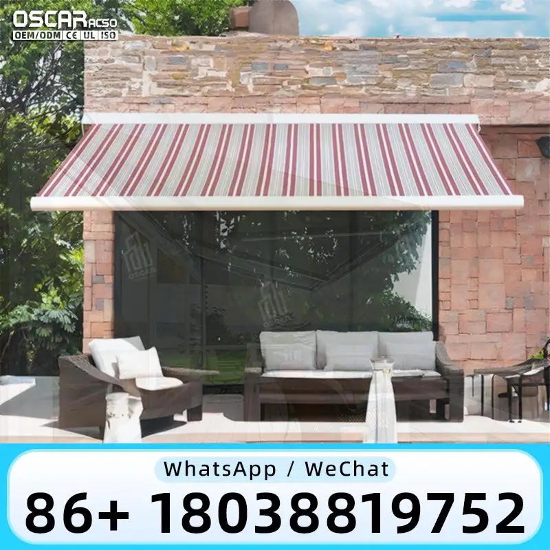 

Auto Retractable Full Cassette Folding Arm Awning With LED Lighting for Windows Outdoor Patio Balcony Retractable Awning