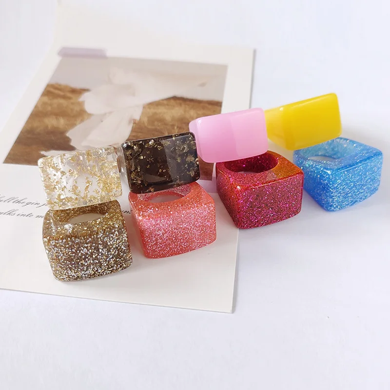 Trendy Cute Sugar Color 18mm Acrylic Acetate Resin Large Square Ring Multi-color Transparent Ring