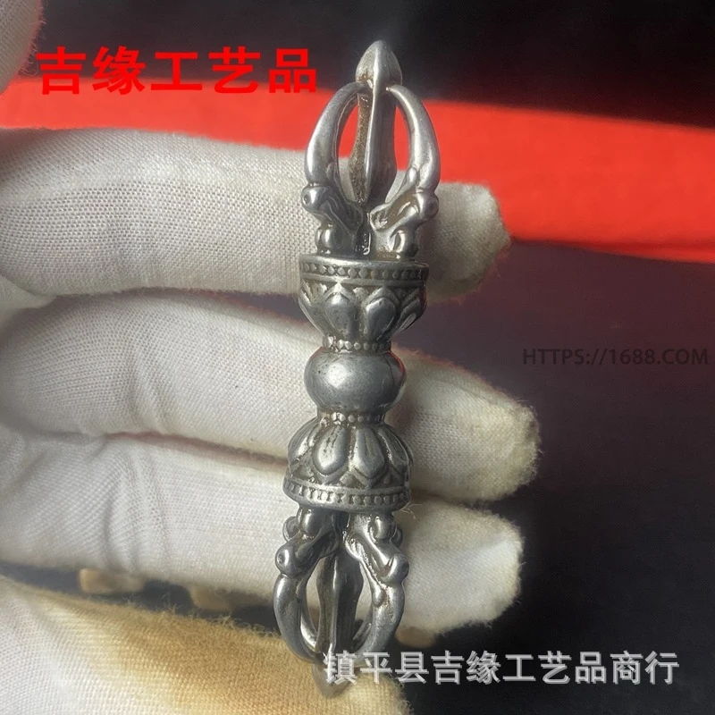 Four-pronged , vintage Nepalese Tibetan , iron jewelry, puja necklace, pendant, vajra scepter