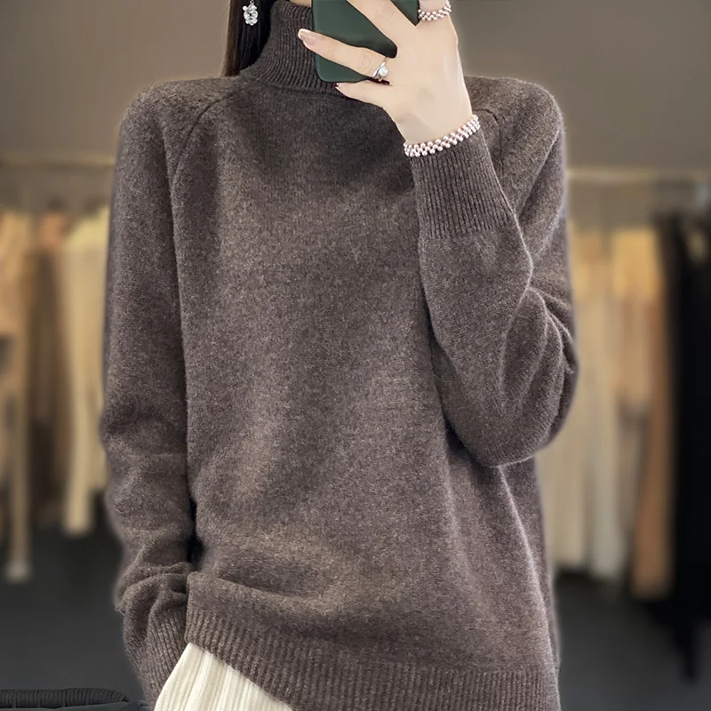 LDZWSM Cashmere Sweater Women Long Sleeve Turtleneck Merino Wool Casual Jumpers Solid Knitwear Pullover Tops Autumn