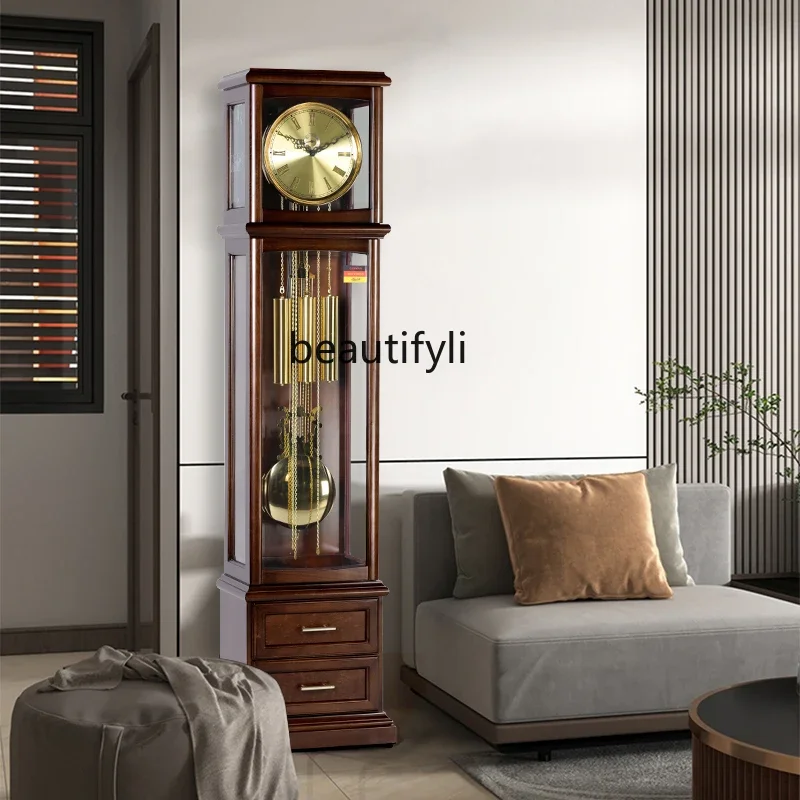 Living room home decoration solid wood mechanical time floor clock, simple, luxurious, and atmospheric new Chinese style floor c