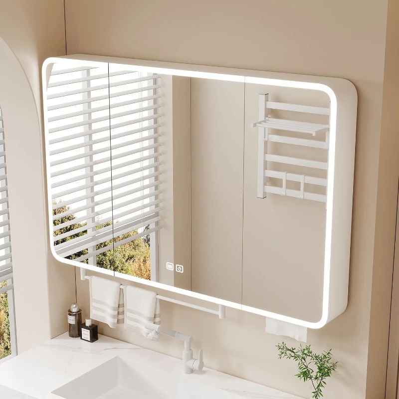 aluminum bathroom mirror cabinet wall-mounted arc separate toilet mirror box intelligent lighted banheiro armário furniture