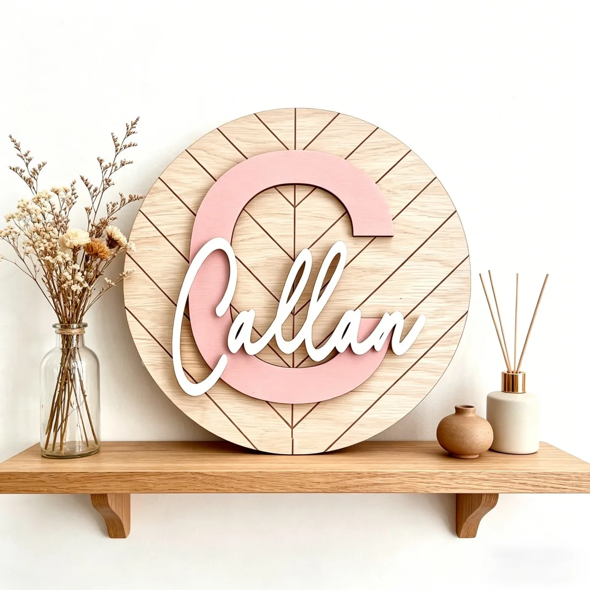 1Pc Custom Round Geometric Wooden Name Plaque,Home Room Office Wall Door Decor,DIY Paintable,Nursery Birthday Wedding Gift