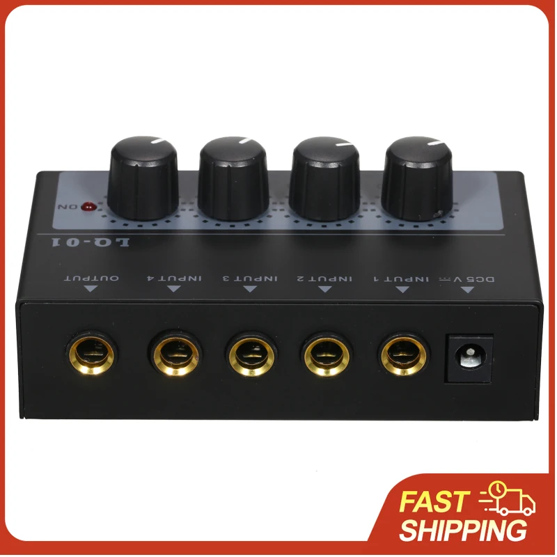 Mini 4 Channel Audio Mixer Low Noise Portable USB Powered for Mic Guitar Keyboard DJ Studio Stage Party