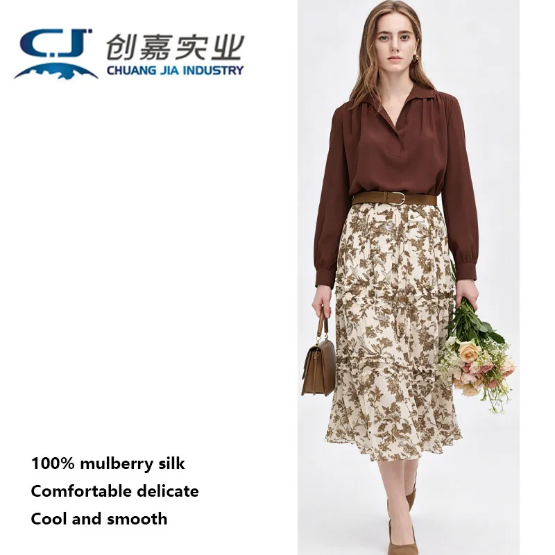 High-end Silk Women's Spring and Summer Long-sleeved Shirt 100% Mulberry Silk Commuter Top Royal Blue T-shirt Soft Luster Cool