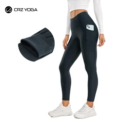 CRZ-Leggings térmicos forrados de forro polar para mujer, pantalones de cintura alta de 25 pulgadas para entrenamiento, senderismo con bolsillos, medias cálidas para correr, Invierno