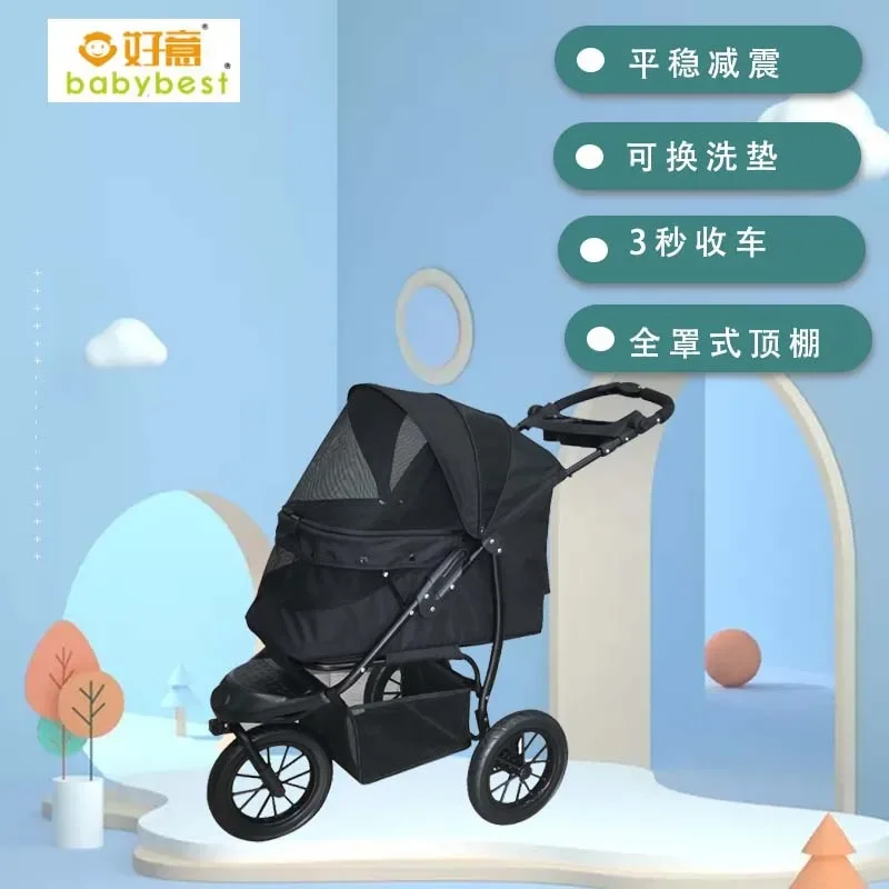 Pet Stroller,High Quality 3 Big Wheels Pet Dog Cat Trolley Strollers Outdoor Travel Carrier Cat Dog Pet Cart Portable