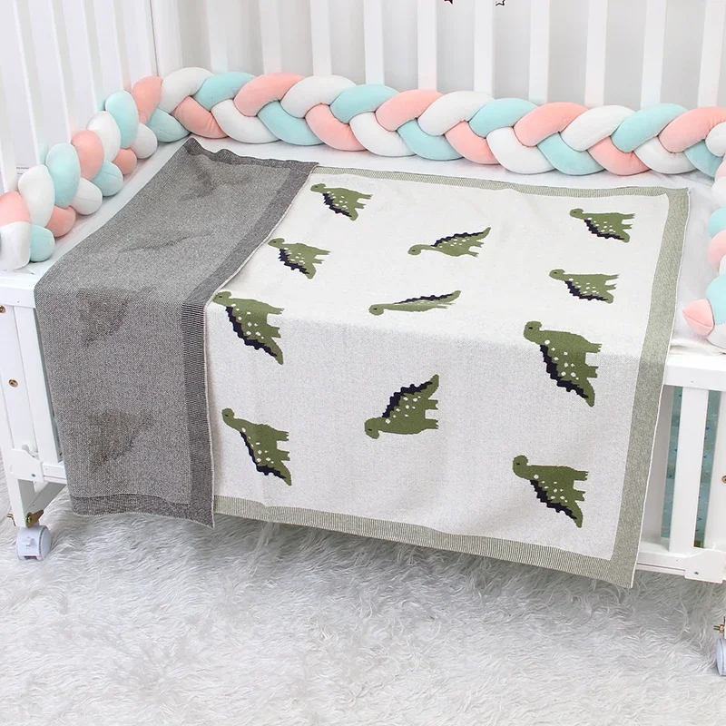 Cotton Baby Blanket Knit Newborn Boy Girl Bedding Crib Quilt Cute Cartoon Dinosaurs Infant Stroller Swaddle Supersoft SleepSack