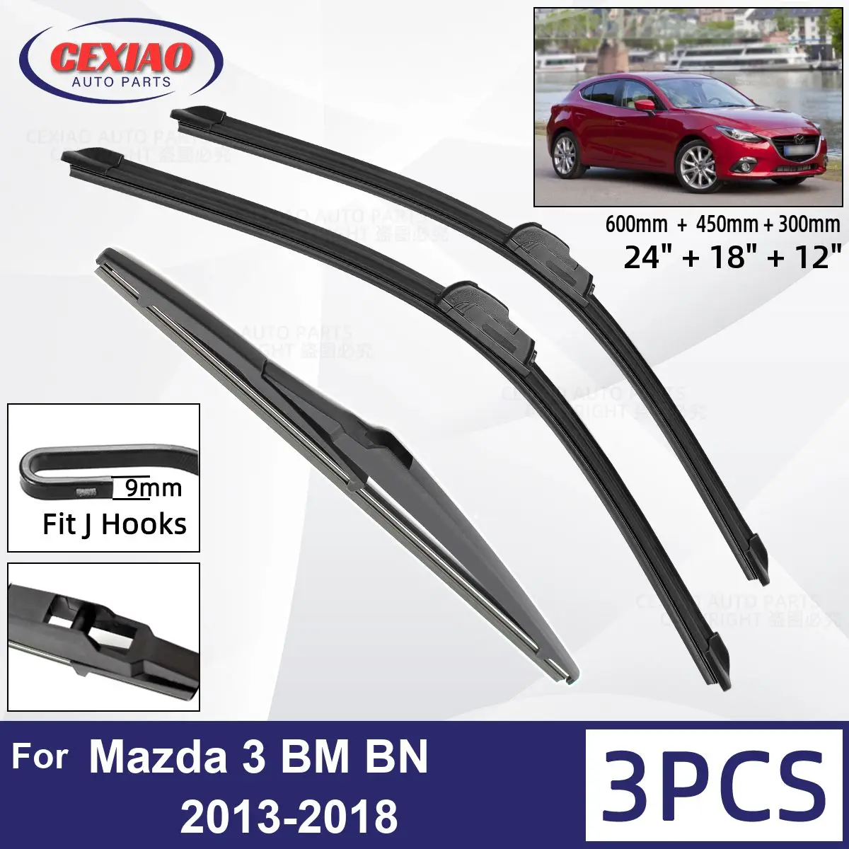 For Mazda 3 BM BN 2013-2018 Car Front Rear Wiper Blades Soft Rubber Windscreen Wipers Auto Windshield 24