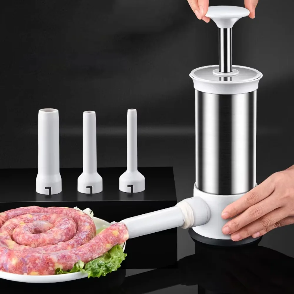 

Kitchen Gadgets Manual Sausage Maker Press Type Stainless Steel Sausage Stuffer with Filling Nozzle Sausage Filler Restaurant