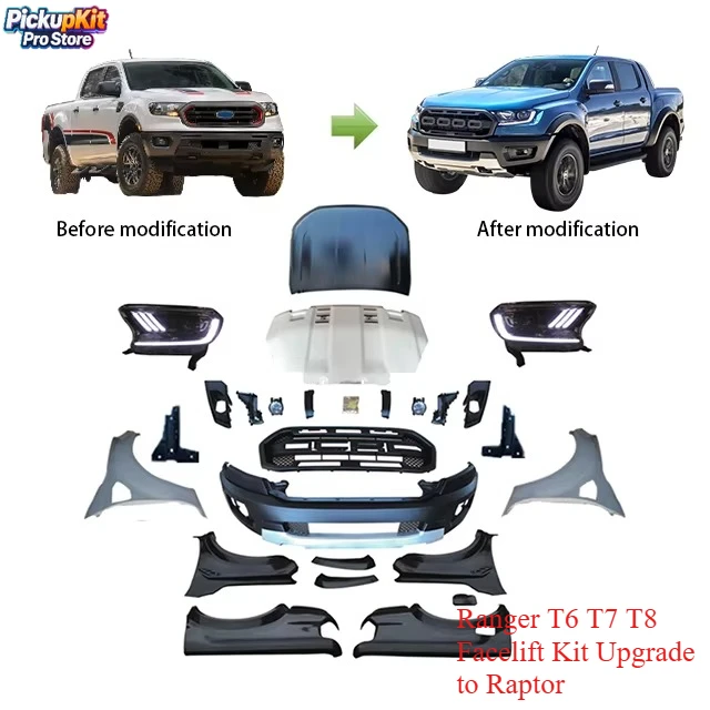 

Ranger T6 T7 T8 Facelift Kit Upgrade to Raptor Front Bumper Side Steps Rear Bumper No-Drill Install