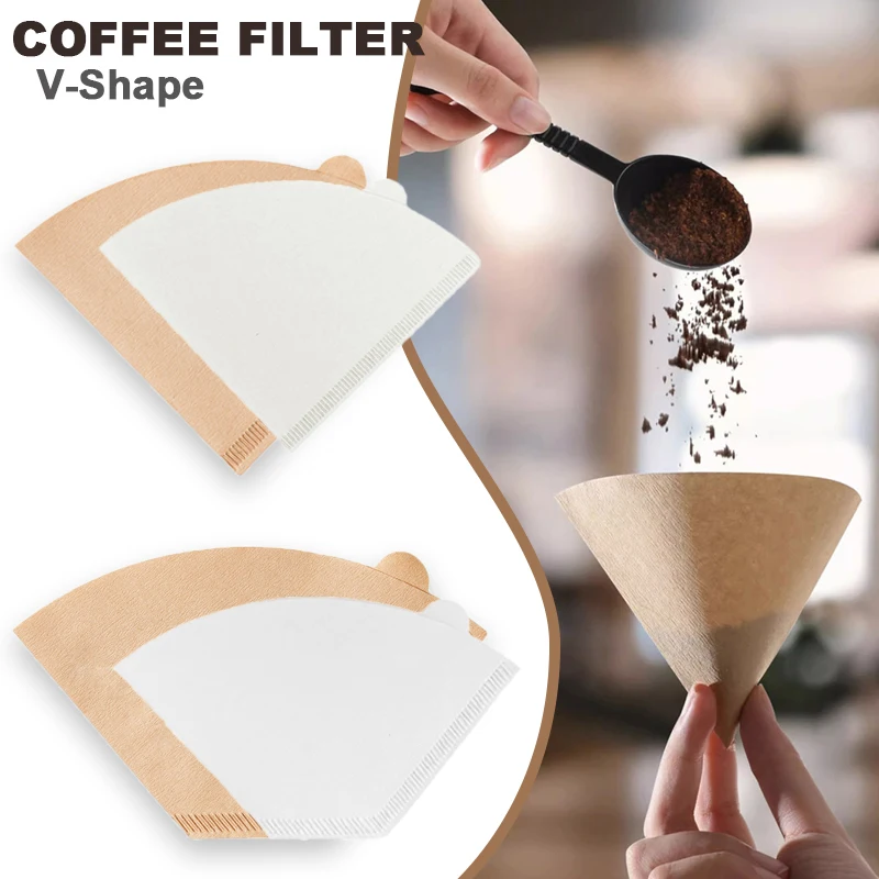 Natural Coffee Filter Paper V-Shaped Disposable Coffee Filter Drip Coffee Powder Filter Bag Barista Tool Coffee Brewing Tools