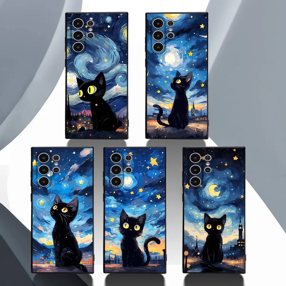 

Art Van G-Gogh Starry Cat Phone Case for Samsung Galaxy S25 S24 S23 S22 S21 S20 Ultra Plus Shockproof Frosted Soft Cover Funda