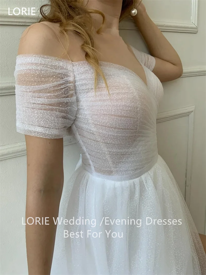 LORIE A-Linie Tüll Brautkleider Schulterfrei Braut Abendkleid Kurzarm Bodenlang Drapiertes Brautkleid 2025, individuell gestaltet