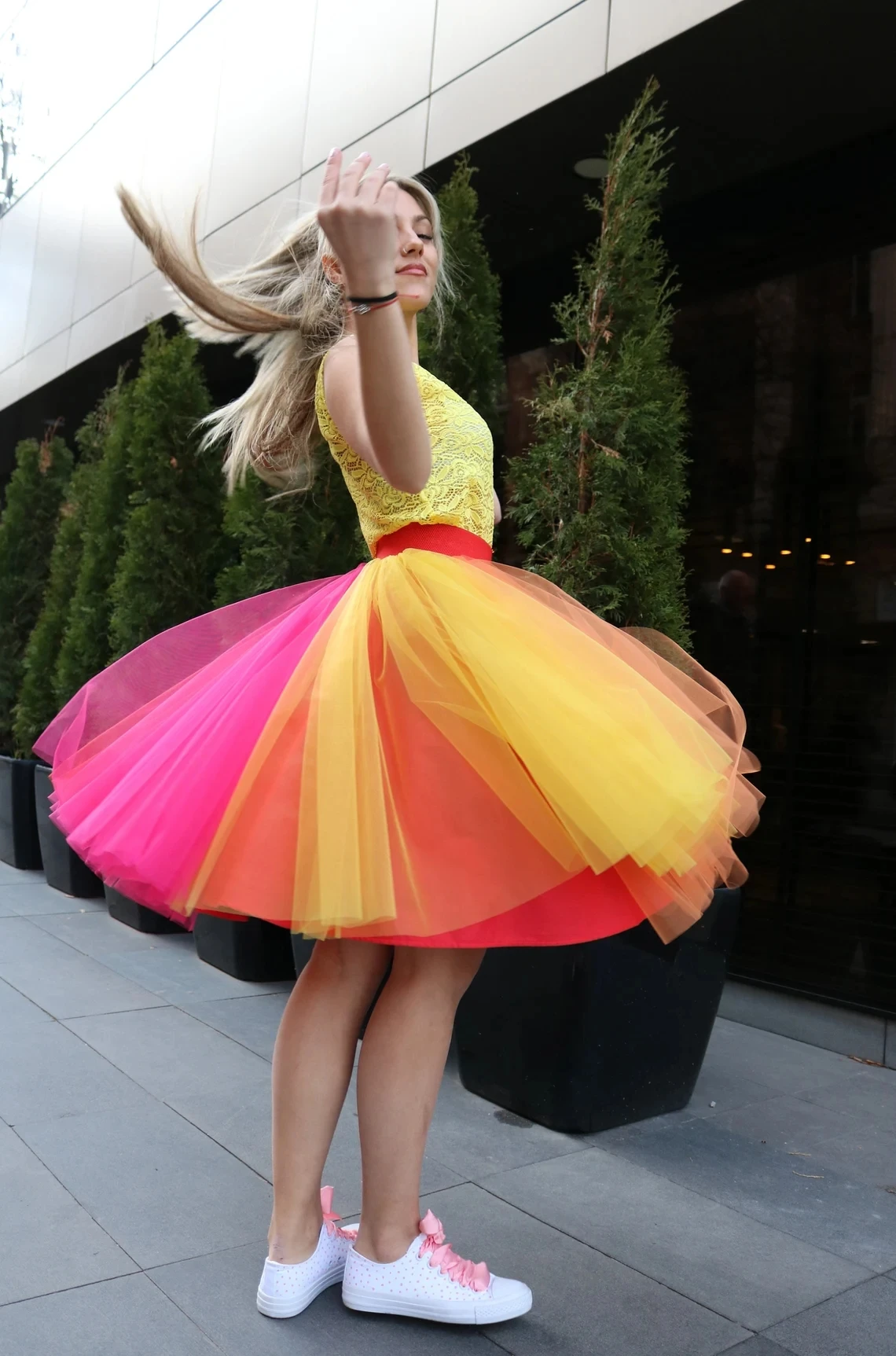 BABYONLINE Rainbow Skirts 5 Layers Tulle Petticoat Multicolored Tutu Bachelorette Party Colorful Halloween Costumes Casual