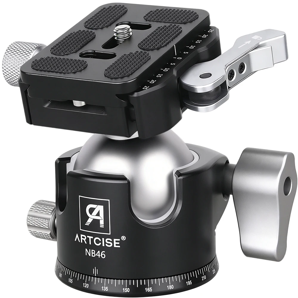 ARTCISE 46mm Low Profile Dubbele U Desin Balhoofd met Hendel Ontgrendeling voor Camera Monopod DSLR Camcorder Telescoop belasting 25kg