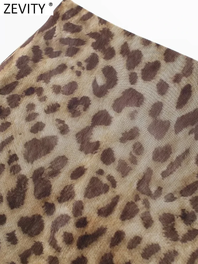 ZEVITY 2024 Women Fashion Leopard Print Hip Package Mesh Yarn Skirt High Waist Female Vintage Casual Midi Skirts Mujer QUN335 image 3
