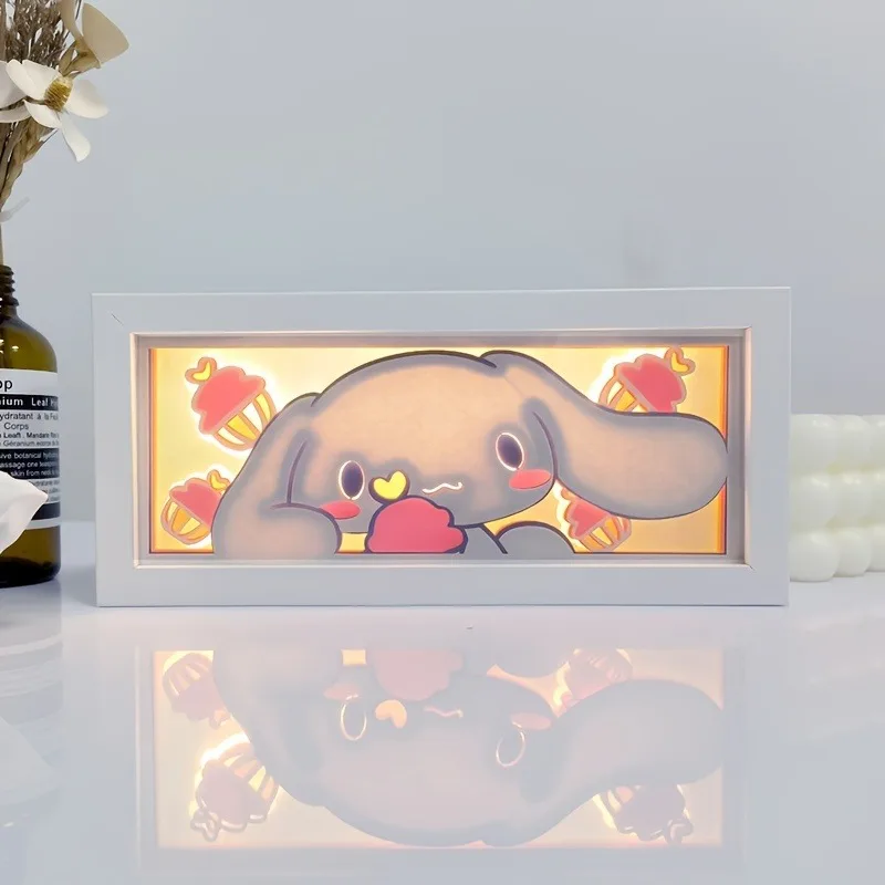 Kawaii Anime Sanrio Kuromi Hello Kitty Cinnamoroll Wood Light Box 3D Shadow Lamp and Night Light Room Decoration for Night Event