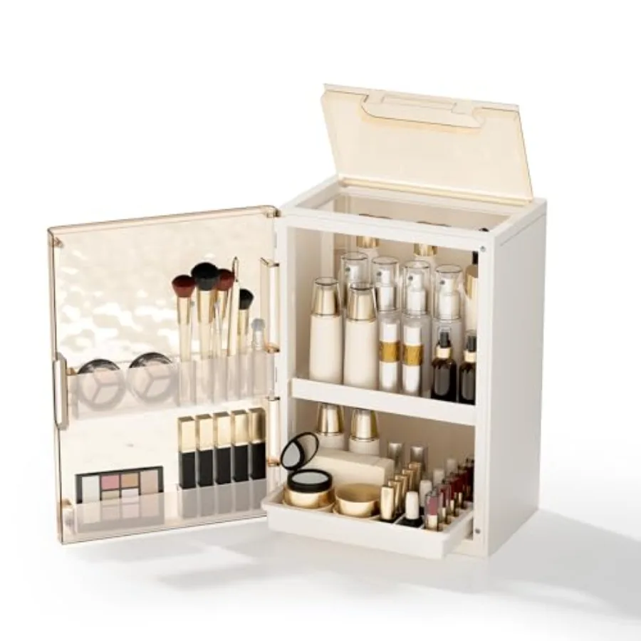 

Makeup Organizer with DrawersSkincare Organizer for Vanity Large Cosmetic Display Case with Handle Storage Organizers with Cove
