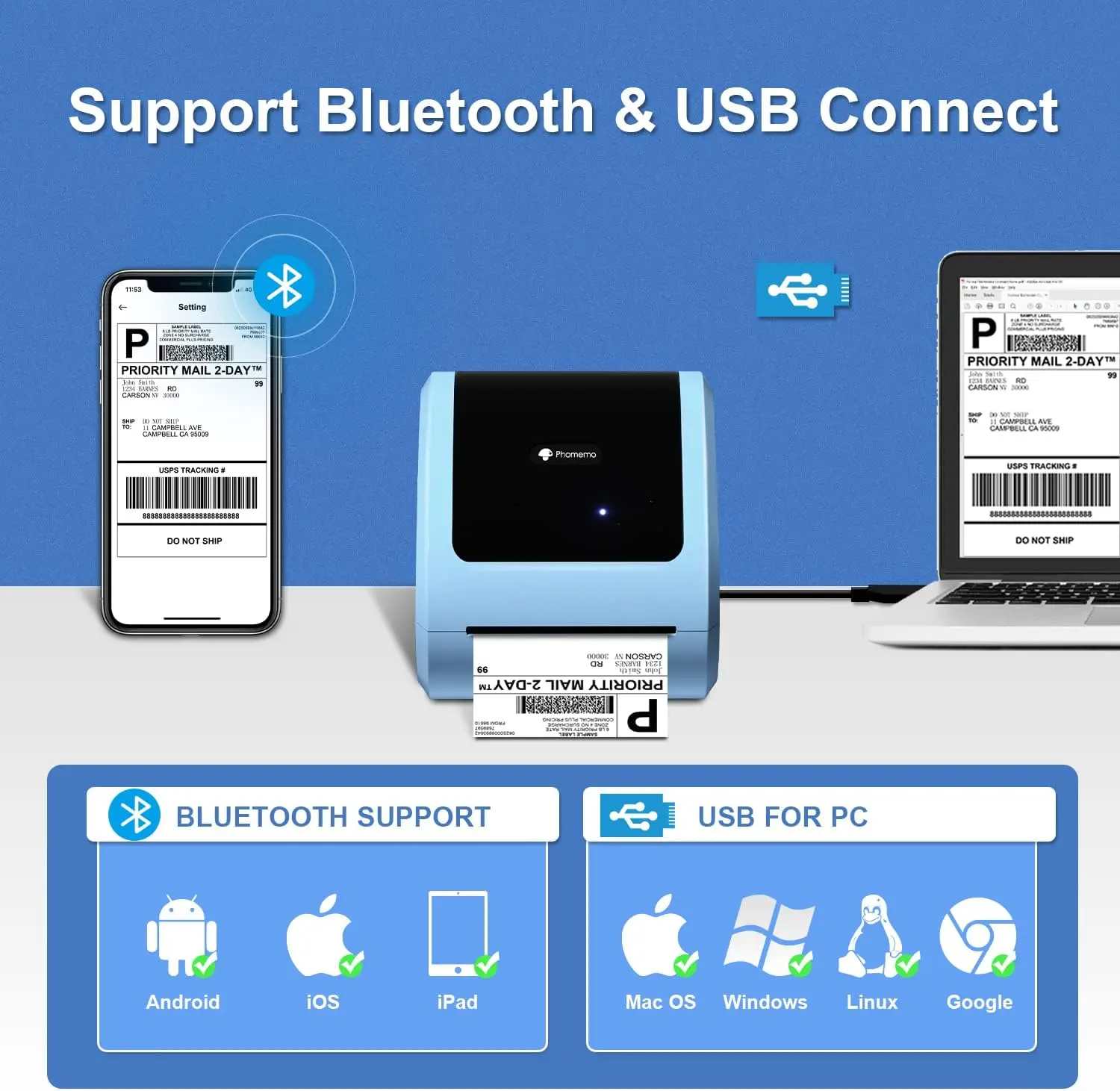 Phomemo Bluetooth Thermal Printer D520Shipping Label Printer 100mm Printer for Business Packages/Barcode/Address/Postage Label