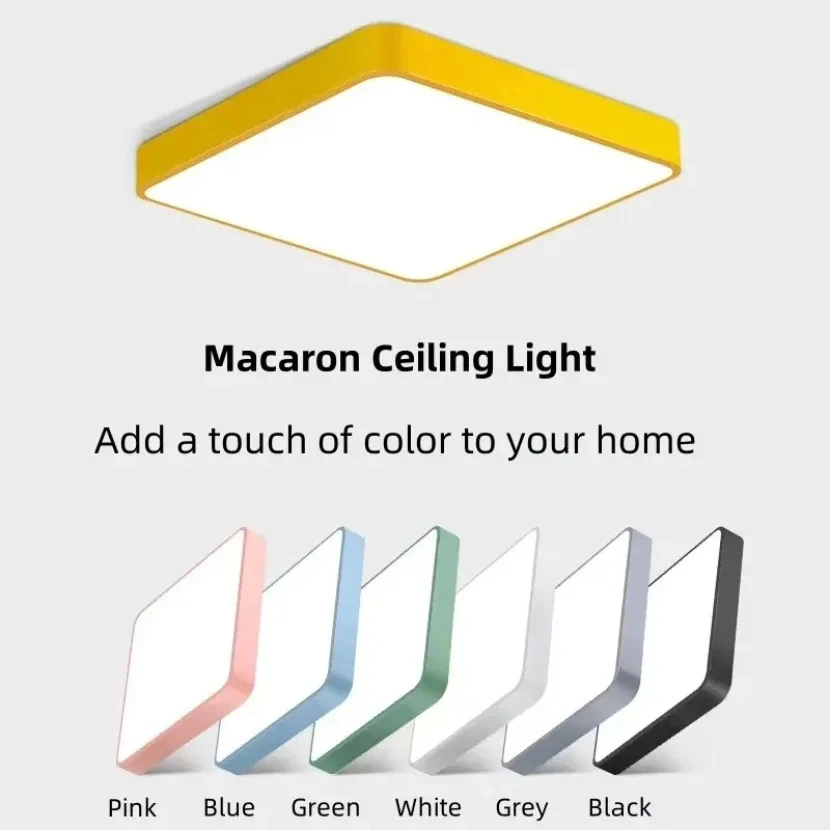 Modern LED Ceiling Light Nordic Square Macaron Color Iron Decorative Light Bedroom Living Room Children\'s Room Indoor Home Light