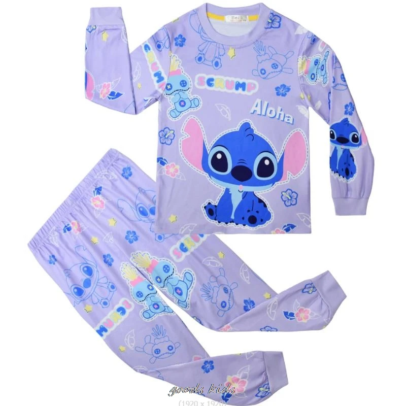 Spring Autumn Lilo And Stitch Girls Home Suit 2pcs Top+Pant Sets Long Sleeves Kids Pajamas Children\'s Underwear Set Best Gift